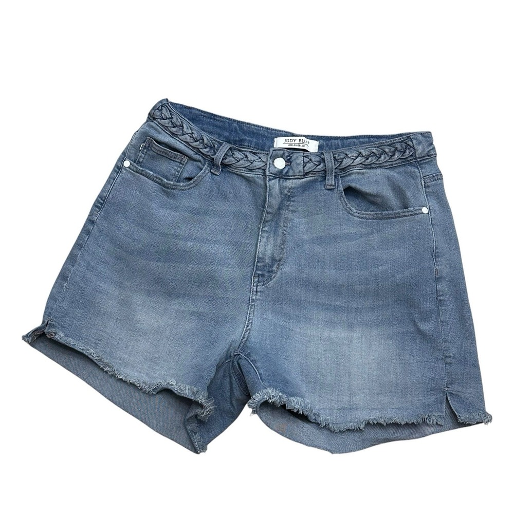Judy Blue Braided Waistband Light Wash Raw Hem Size 2XL Denim Shorts JB150098